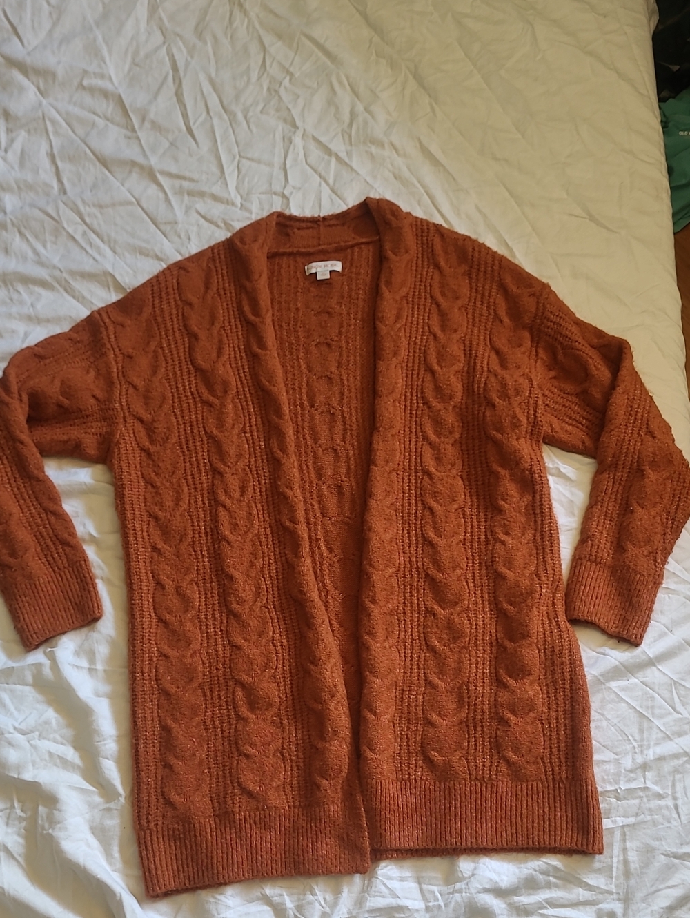 Cable Knit Open Front Women's Cardigan - Rust